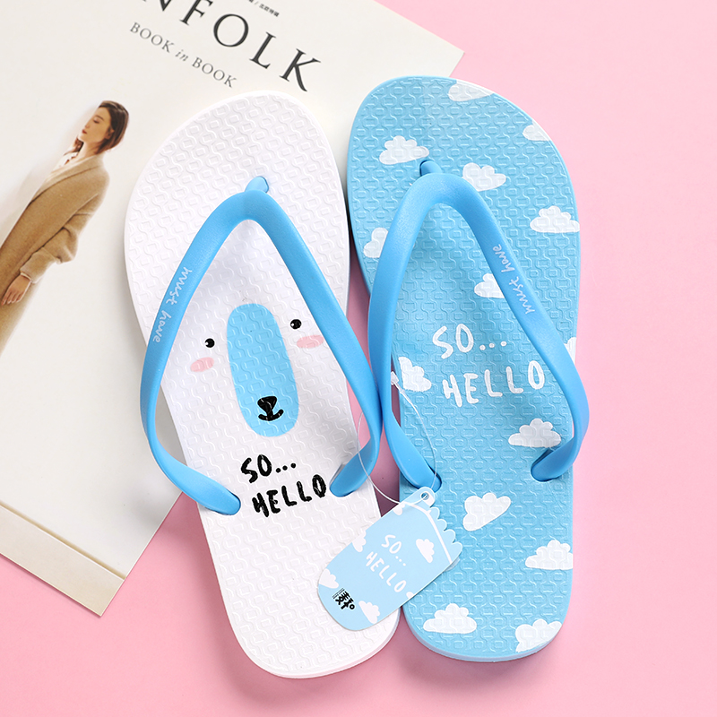 Good Friend - Bluethe republic of korea lovely soft Flat bottom Slope heel non-slip flip flops female student summer Wear out sandy beach Shower Room take a shower sandals  tide