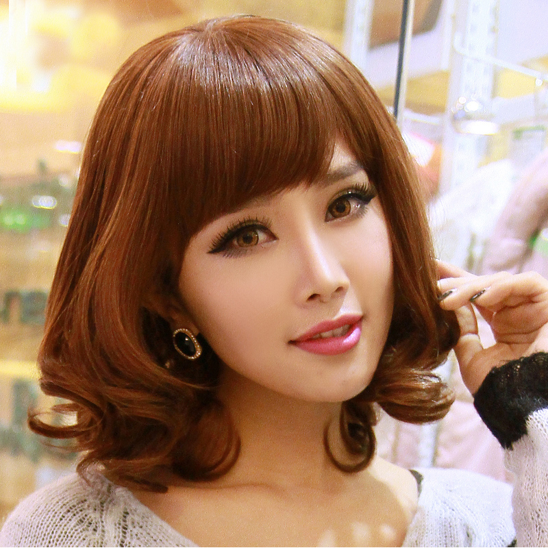 Wig women's long hair curly hair pear flower head temperament collarbone hair natural full hood wig fashion wavy roll