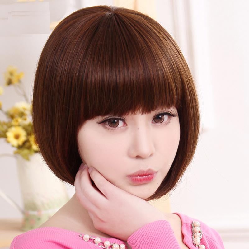 Wig Woman Short Hair Straight Haired Deep Sea Real Hair Round Face BOBO Full Headgear Natural Fluffy Fashion Wave Hair Cover