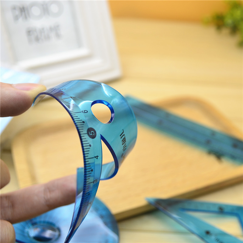 Young Child Safety Soft Plastic Small Fish Triangle Plate 4 Suit Protractor Straight Ruler Student Stationery Prize Batch