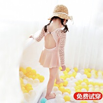 Childrens swimsuit Girls  one-piece Korean quick-drying long-sleeved sunscreen baby small and middle child princess parent-child hot spring swimsuit