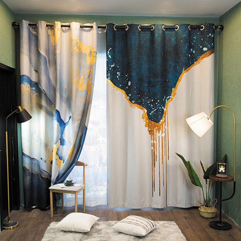 2021 Coarse Hemp Villa Art Oil Painting Decoration Painting Full Shading Thickened Shading Room Floor Window Shaping Curtains