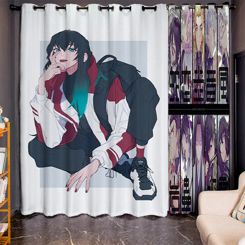 Custom long cord Coarse Hemp Ghost edge Cartoon Hook Bedroom Balcony Shading insulation perforated Floating Styled Window Curtain