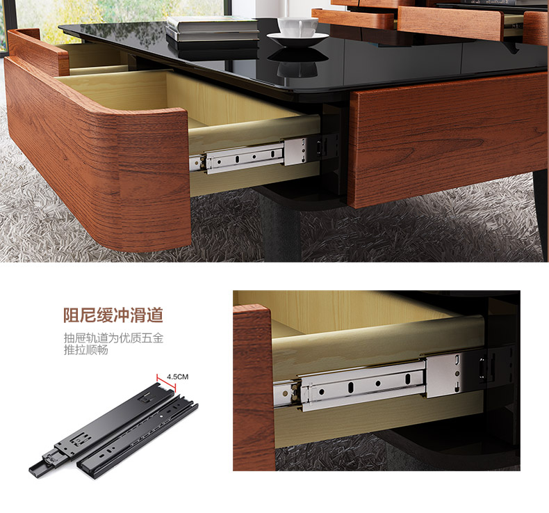 Tủ tivi Bắc Âu veneer gỗ cứng cường lực kính đen bàn cà phê ngăn kéo đồ nội thất phòng khách căn hộ nhỏ - Bộ đồ nội thất giường ngủ gỗ