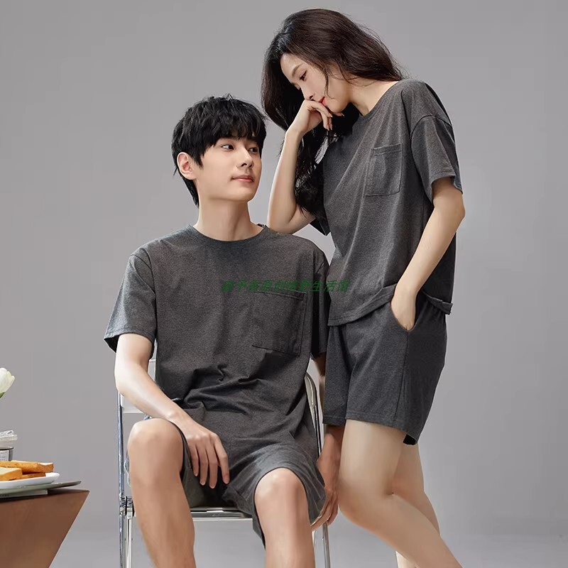 Couples' No-Take-Off Pajamas for Intercourse, Open-Crotch, No Need to Take Off, Men's and Women's Pure Cotton Thin Solid Color Large Size High-End Home Wear Set