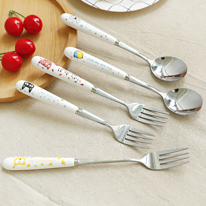 Cartoon Children Stainless Steel Spoon Stainless Steel Tableware Fork Tableware Soup Fashion Stainless Steel Soup