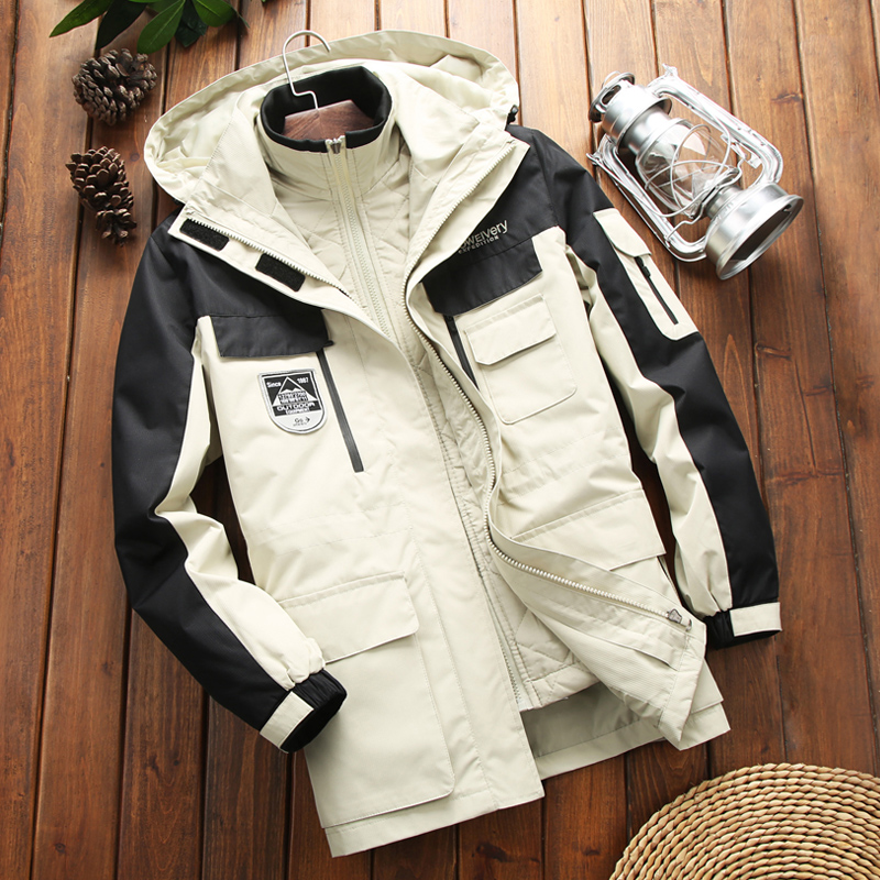 Outdoor clothes men and women long Korean Tide brand waterproof wind three-in-one ski clothes detachable jacket men