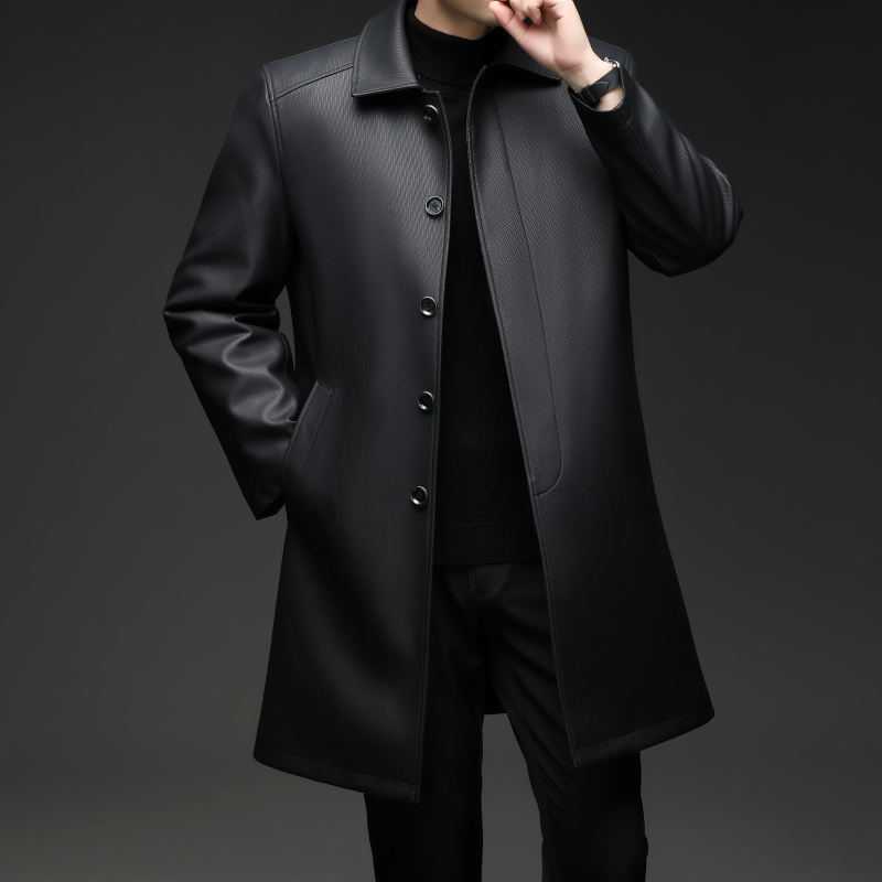 High-End Men's Fleece-Lined Thickened Warm Genuine Leather Long Coat for Middle-Aged and Elderly, Made of Haining Sheepskin, Single-Breasted Jacket High-End Men's Fleece-Lined Thickened Warm Genuine Leather Long Coat for Middle-Aged and Elderly, Made of Haining Sheepskin, Single-Breasted Jacket