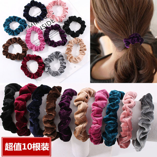 10 packs of Korean velvet hair ties, simple black thick hair rope, high elastic headband, flower plate hair tie, rubber band headband