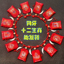 Baby boy baby duozodiac tyre hair bag containing fubag empty safety pin dog tooth amulet with carry-on pendant