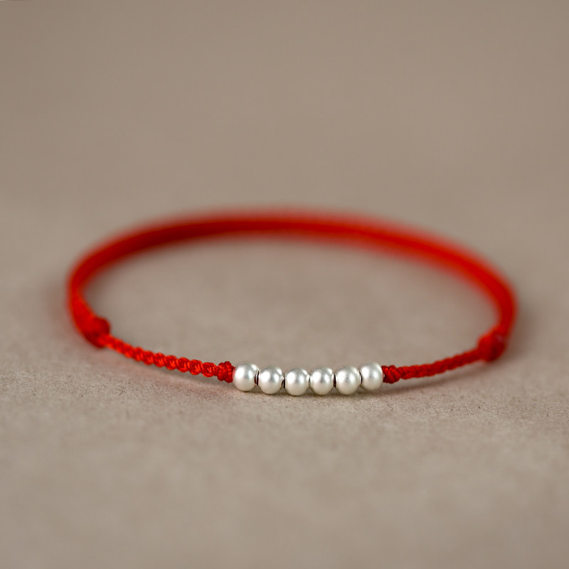 Ancient method pure silver transshipment pearl red rope foot chain female ancient wind 2021 new without fading black rope retro personality silver decoration