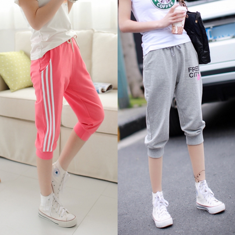 Women's Summer Thin Cropped Pants, Plus Size, Loose Fit, Jogger Style, ins Trendy Pure Cotton Mid-Length Pants, Casual Pants for Students