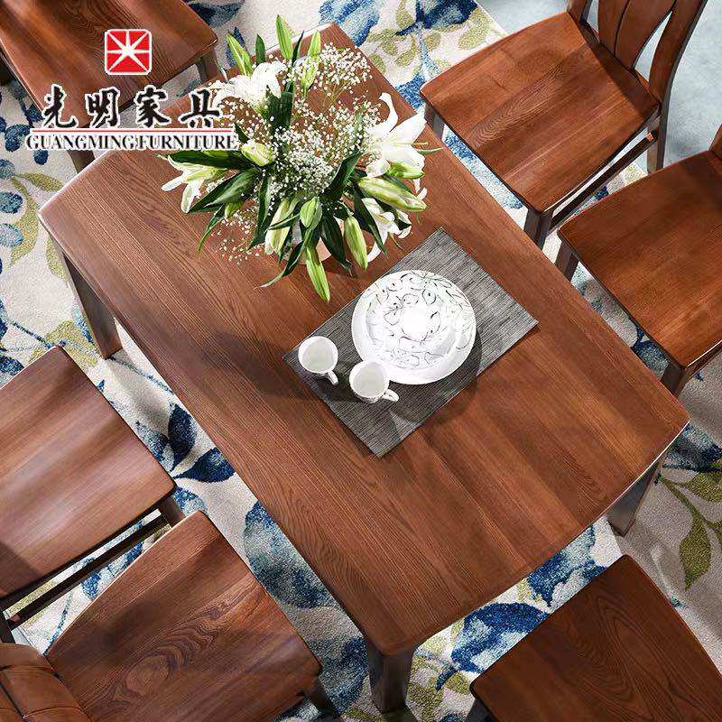 Light home All solid wood dining table and chairs Combined modern Chinese imported elm dining table and table dining table and table combination