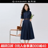 Женское джинсовое платье в стиле Giordano miu с плиссированными лацканами и полуоткрытой 𫔭 планкой 18465506