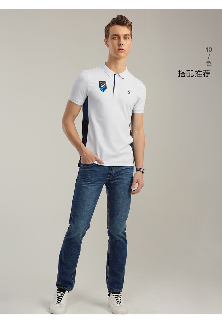 Giordano POLO áo màu xanh và trắng tương phản màu mỏng đàn hồi hạt vải Paul nam ngắn tay t-shirt 93018033