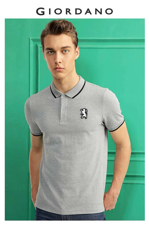 Giordano polo áo sơ mi nam sư tử vua thêu polo nam ngắn tay áo ngọc trai bông ve áo paul áo sơ mi 01017250 áo phông polo