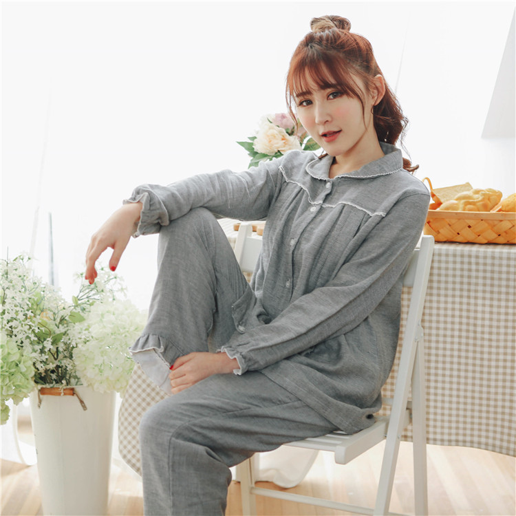 Thickened cotton double-layer gauze maternity clothing for autumn and winter nursing suit lapel pajamas nursing clothing postpartum confinement clothing