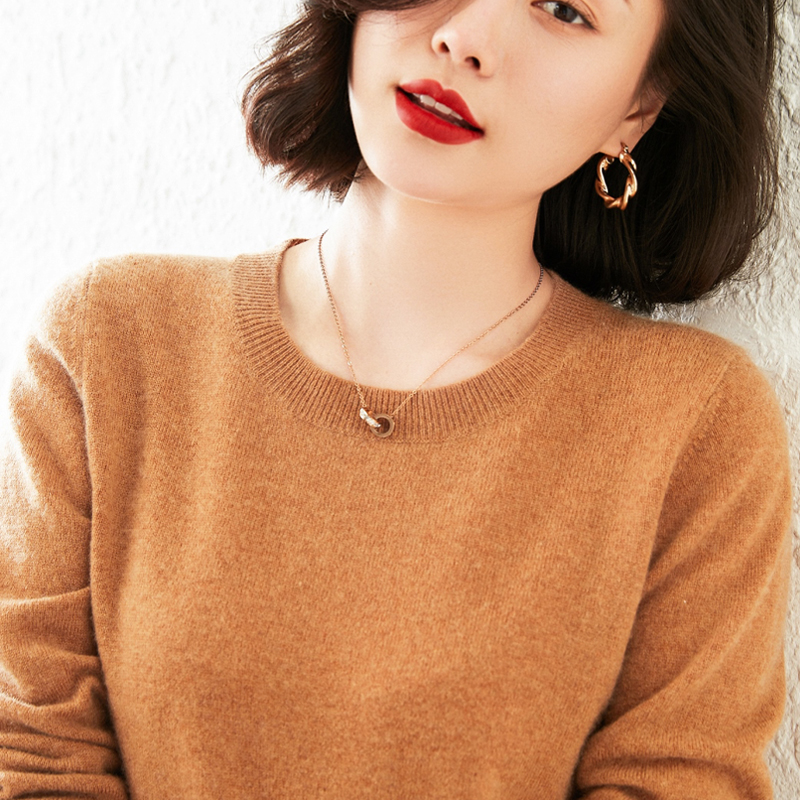 Ordos city round collar cashmere sweatshirt woman 100 pure kashmir wool 2021 new autumn and winter loose wool sweater sweater v