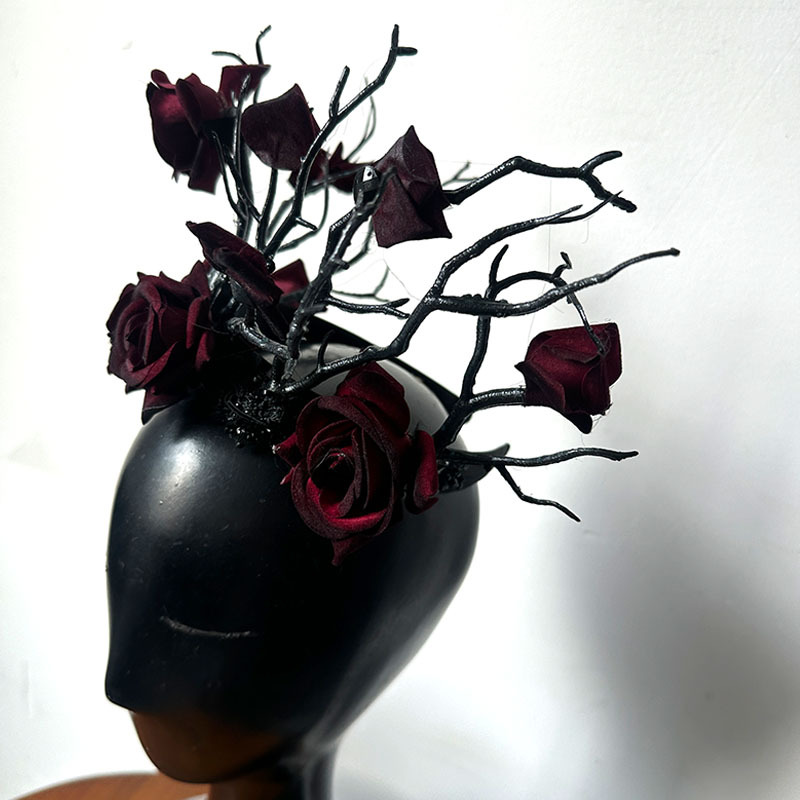 Dark Rose Withered Branches Exaggerated Performance Headwear T-Stage Catwalk Halloween