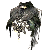 Hand-made Goth unique feather cloak gathering decorated false collar lace feather shawl