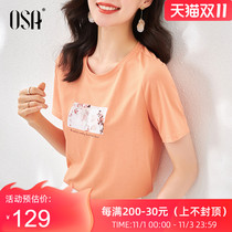 OSA short sleeve T-shirt Women summer 2021 New slim dress print shirt shirt top thin base shirt ins tide