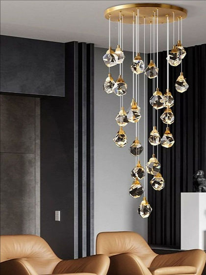 Light Luxury and High-End Bedroom Bedside Meteorite Crystal Chandelier, Creative Entrance Hallway, Staircase Long Chandelier