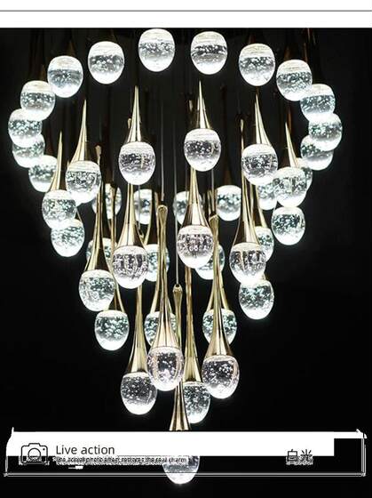 Internet-Famous Small Waist Chandelier, Staircase Chandelier, Villa Rotating Light Luxury Lighting, Duplex Floor Living Room Lamp, High-End Crystal Lamp