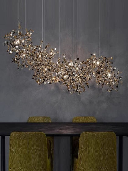 Fashionable Dining Room Ceiling Lamp, Creative and Unique Bar Counter Leaf-Shaped Stainless Steel Clothing Store Pendant Lamp, Post-Modern Wall Lamp