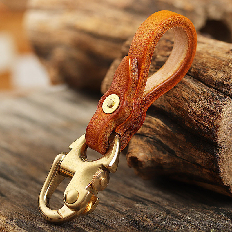 Handmade Cowhide Leather Japanese Tochigi Leather Brass Navy Buckle Keychain Mini Keychain Toy Grade