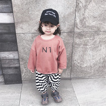 Skin-friendly childrens clothing boys and girls letter print loose sweater childrens forest quality bat sleeve T-shirt 247