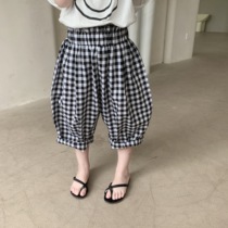 South Korean version neutral casual 90% Pants Girl summer Exterior Pants Boy High Waisted Plaid Anti-mosquito Pants Baby Turnip Pants