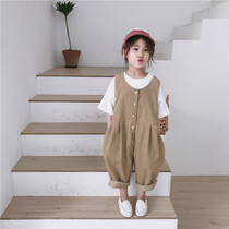 Retro accents Korean version of boys and girls soft sleeveless jumpsuit children loose and comfortable strap pants 316