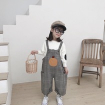 Beautiful greasy neutral style custom boys and girls with pants childrens plaid wide leg strap trousers 502