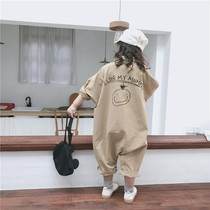 Korean Spring and Autumn new childrens pants girls with foreign baby jumpsuit boys cartoon cute climbing clothes