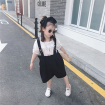 Hipster girls lace doll shirt short sleeve top + temperament big mouth strap pants style shorts 236