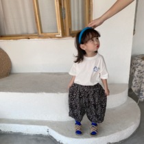 Neutral Korean version of childrens clothing 2021 new pint boy girl cartoon short sleeve T-shirt baby foreign gas easy anti-mosquito long pants