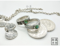 Morgan Silver anneau de pièces North Works with inposées green pine stone USA Morgan Silver coin bracelet personnalité customisée