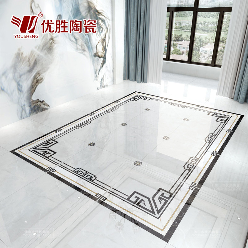 New Chinese-style indoor whole body marble pattern parquet tile porch corridor dining room living room light luxury feng shui knife floor tile