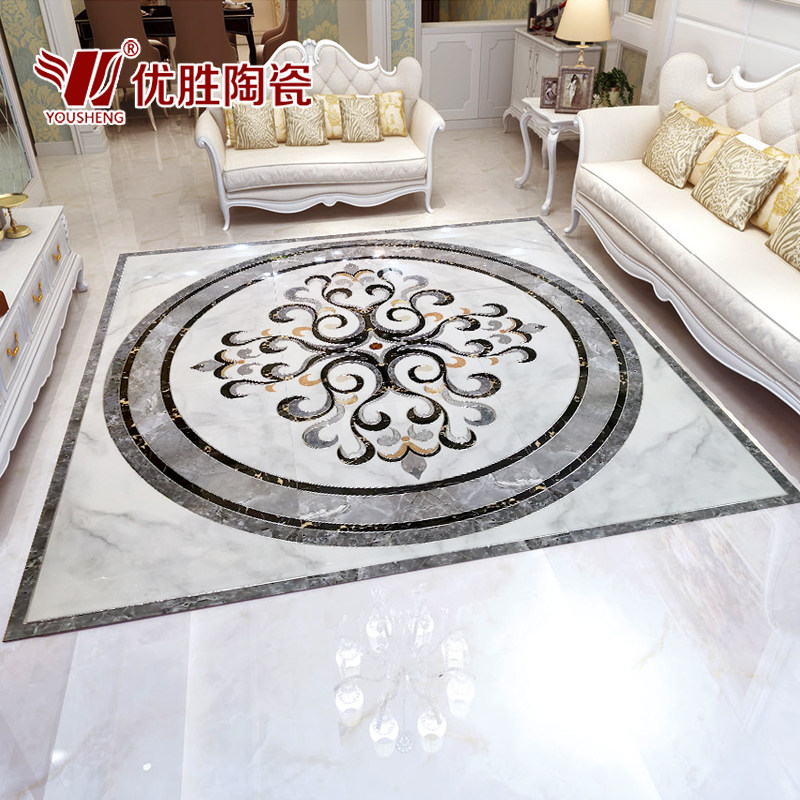 Black and white grey 240x240cm dining room Carpet Flower floor tiles Villa Entrance Anti Slip Wear and parquet floor tiles