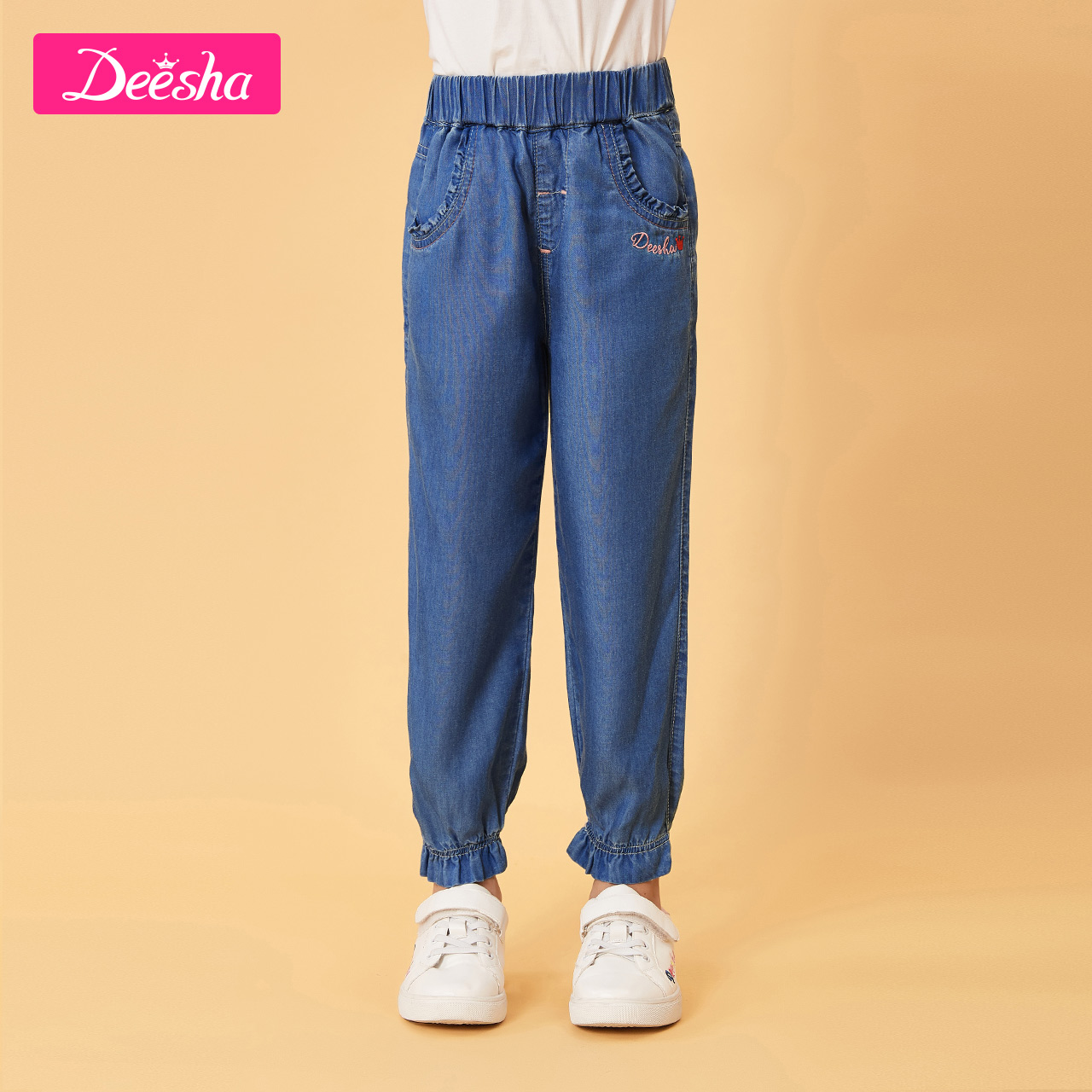 Quần Thu Big Kids quần Big Kids quần Desa cô gái Loose Jeans Xuân Slim Dysa trẻ em