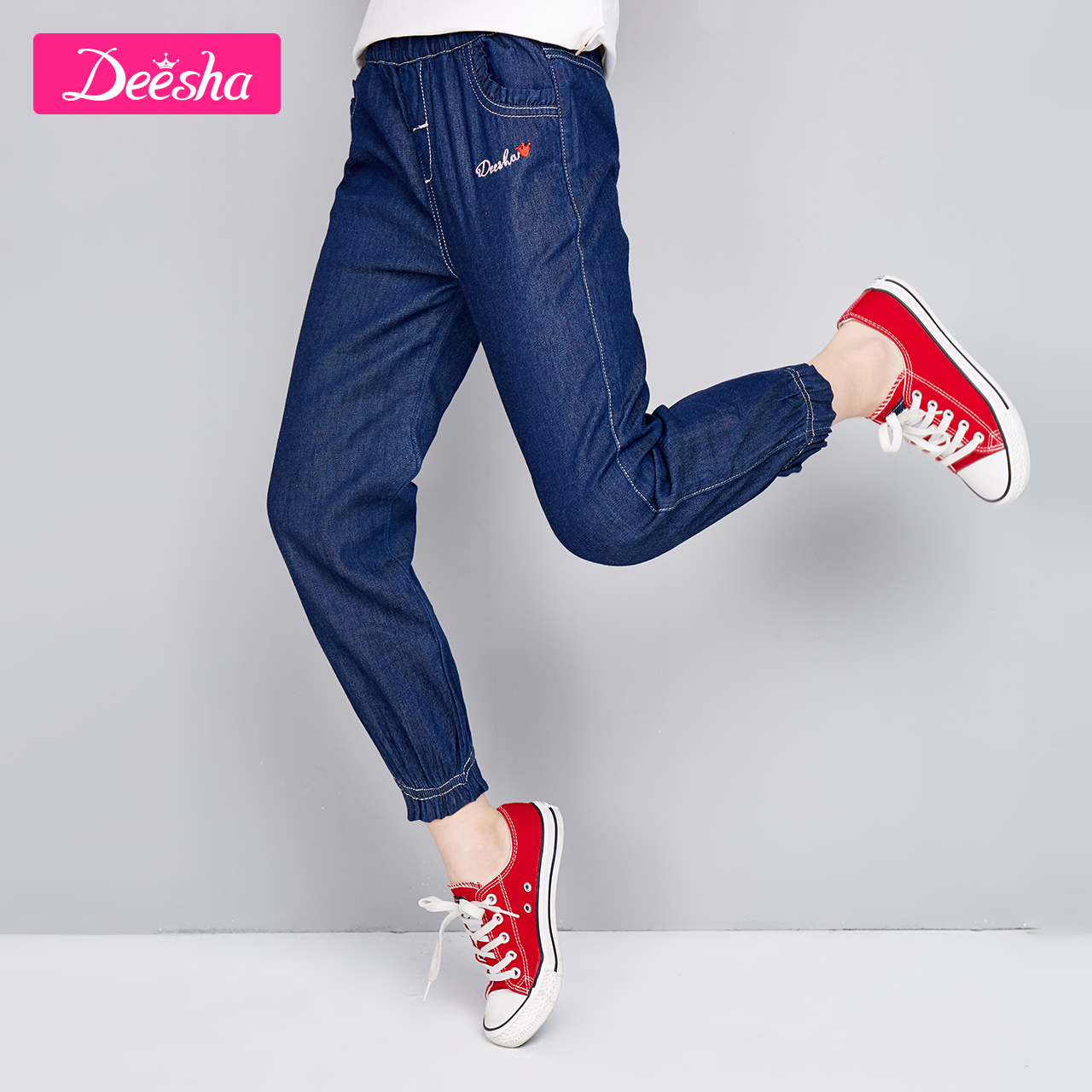 Quần Thu Big Kids quần Big Kids quần Desa cô gái Loose Jeans Xuân Slim Dysa trẻ em