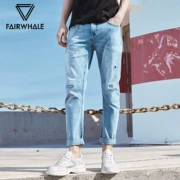 Mark Huafei jeans nam 2018 hè mới màu sáng Quần lọt khe Quần dài Hàn Quốc