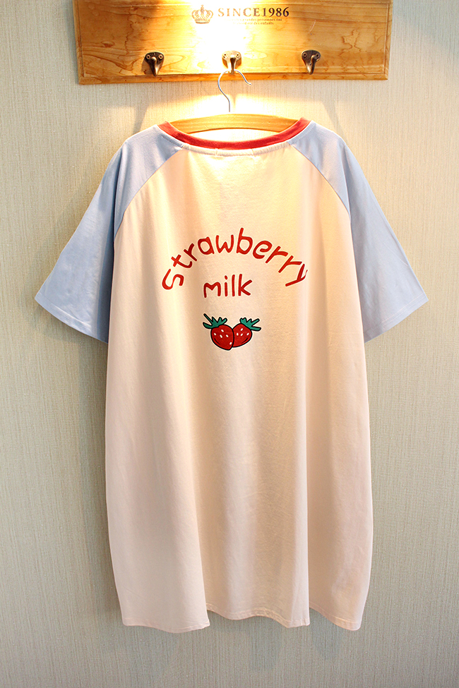 Japanese milk strawberry night dress women's spring and autumn long-sleeved cotton thin large size pajamas ins girl student home clothes