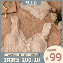 Very expensive fabric Japanese sweet cotton pajamas women with chest pad bar suspenders home clothes in summer