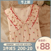 Milk fufu Japanese cherry sweet floral cotton gauze pajamas spring and autumn womens new nightgown