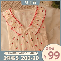 Milk fufu Japanese Cherry cotton gauze pajamas spring and autumn women long sleeve trousers 2021 new set