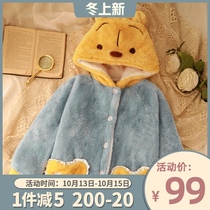 Little milk bear Japanese mobile cute cartoon coral velvet pajamas female winter thick warm student loose robe