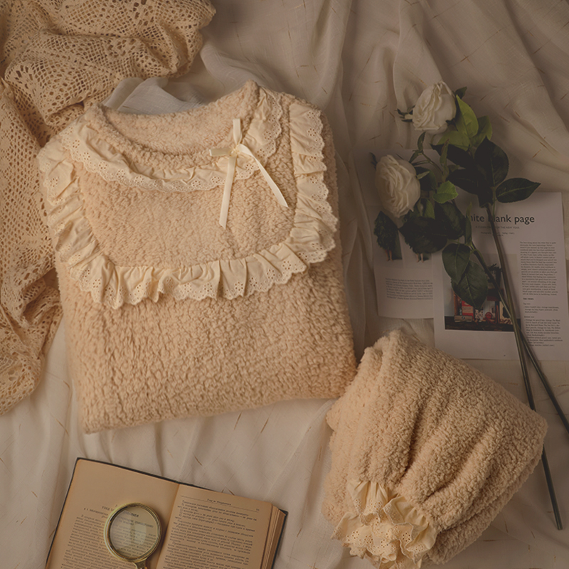 Coral fleece pajamas women's autumn and winter thickened warm long-sleeved trousers suit princess sweet student home service new