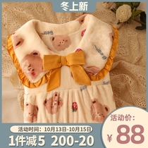 Milk cute bear Japanese net red pajamas female autumn and winter flannel thickened 2021 new home wear