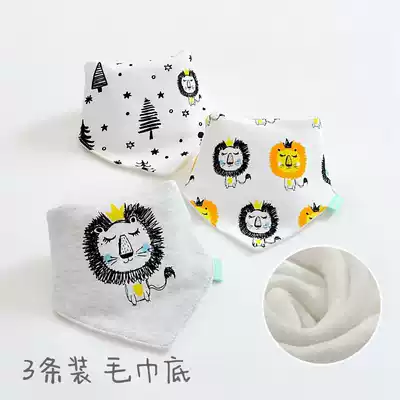 Baby cartoon autumn and winter triangle towel cotton double-layer snap mouth water towel newborn bib anti-spit milk children scarf